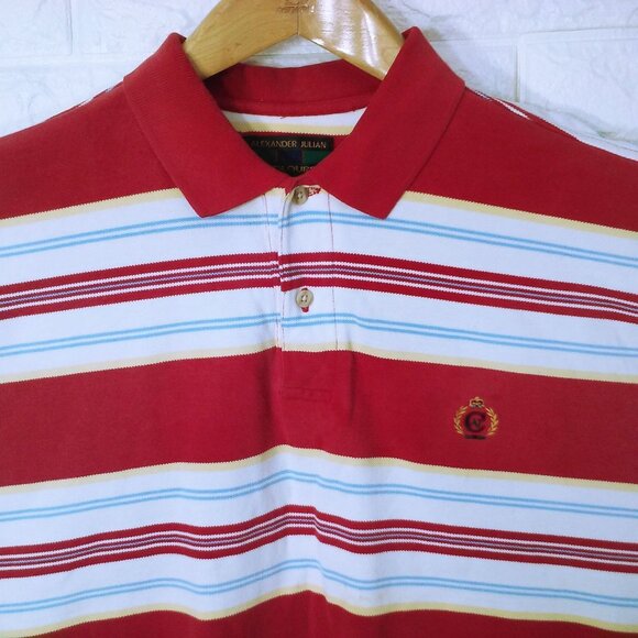 Vintage 80s Alexander Julian Colours Polo Rugby Top -M Bold Striped 1/4 Buttons - Picture 3 of 13